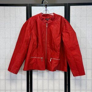 Baccini Faux Leather Red Full Zip Jacket 3X Long Sleeve Collarless Moto Peplum